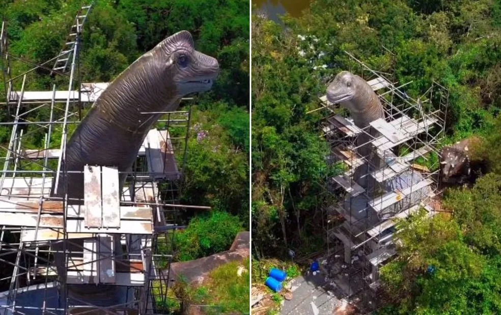 Dinossauro de 15 metros é instalado em parque de Salto (SP)