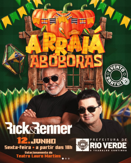 Confira a programação para o dia 12 de junho do Arraiá das Abóroras em Rio Verde GO